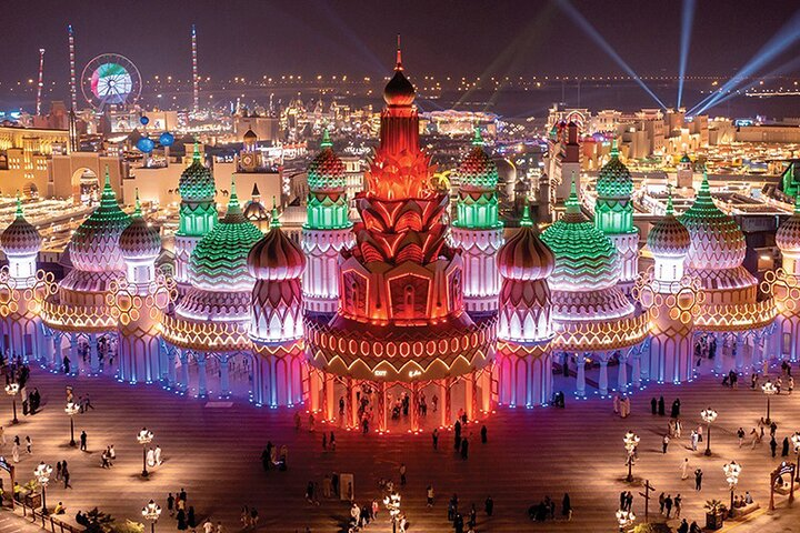 Experience a world of culture and entertainment at Global Village Dubai. Enjoy diverse cuisines unique shopping and live shows all illuminated under a stunning night sky. Your adventure awaits!